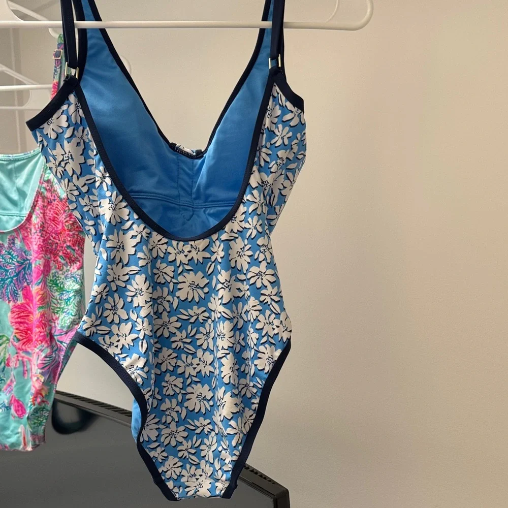 Lilly Pulitzer Blue and White Floral One Piece Swimsuit - Picture 2 of 5